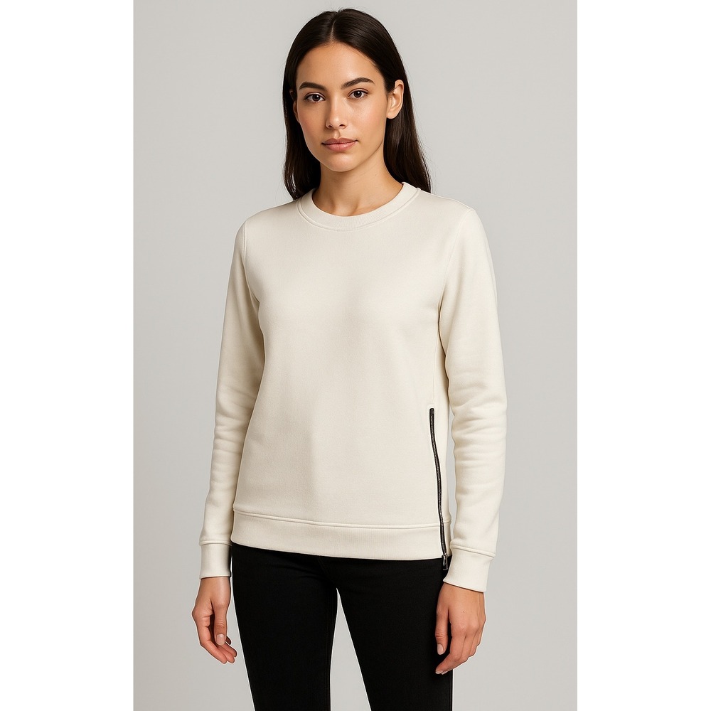 Cotton Citizen Sweatshirt Wonen XS Ivory Zipper Sides Crew Neck‎ Athleisure